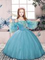 Hot Sale Straps Sleeveless Little Girl Pageant Gowns Floor Length Beading Blue Tulle