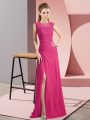 Hot Pink Sleeveless Beading Floor Length Prom Gown