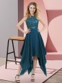 Glamorous Teal Prom and Party with Beading and Sequins High-neck Sleeveless Zipper