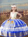 Floor Length Blue Little Girl Pageant Gowns Satin Sleeveless Embroidery