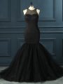 Black Tulle Zipper Scoop Sleeveless Floor Length Prom Dress Beading