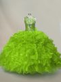 Floor Length Lace Up Quinceanera Dress Green for Sweet 16 and Quinceanera with Ruffles and Sequins