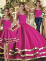 Fuchsia Sleeveless Floor Length Ruffled Layers Lace Up Sweet 16 Dresses