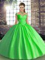 Fashionable Tulle Off The Shoulder Sleeveless Lace Up Beading Quinceanera Dress in Green