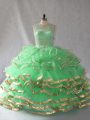 Pretty Green Ball Gowns Beading and Ruffles Quinceanera Gowns Lace Up Organza Sleeveless Floor Length
