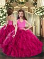 Custom Designed Fuchsia Lace Up Halter Top Ruffles Little Girls Pageant Dress Wholesale Tulle Sleeveless