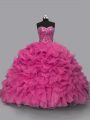 Sweetheart Sleeveless Lace Up 15th Birthday Dress Hot Pink Organza
