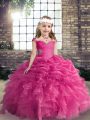 Beauteous Straps Sleeveless Organza Child Pageant Dress Beading and Ruffles and Pick Ups Lace Up