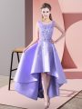 Sleeveless Satin High Low Zipper Dama Dress for Quinceanera in Lavender with Lace