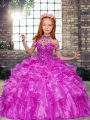 Lilac Sleeveless Beading and Ruffles Floor Length Pageant Dress for Teens