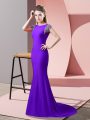 Inexpensive Backless Dress Like A Star Lavender for Prom and Party with Beading Brush Train