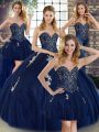 Sweetheart Sleeveless Tulle Sweet 16 Quinceanera Dress Beading and Appliques Lace Up
