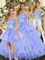 Fitting Lavender Tulle Lace Up Sweetheart Sleeveless Floor Length Sweet 16 Quinceanera Dress Appliques and Ruffles
