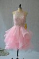 Fantastic Mini Length Two Pieces Sleeveless Baby Pink Prom Dresses Backless