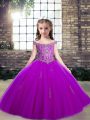 Trendy Purple Lace Up Girls Pageant Dresses Appliques Sleeveless Floor Length