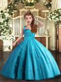 Baby Blue Lace Up Girls Pageant Dresses Beading Sleeveless Floor Length