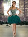 Elegant Dark Green Lace Up Dress for Prom Beading and Ruffles Sleeveless Mini Length