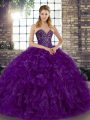Purple Sweetheart Neckline Beading and Ruffles 15th Birthday Dress Sleeveless Lace Up