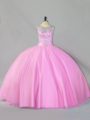 Floor Length Baby Pink Quince Ball Gowns Tulle Sleeveless Sequins
