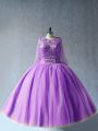 Suitable Lavender Long Sleeves Floor Length Beading Lace Up Quinceanera Gowns