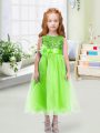 Tea Length Zipper Toddler Flower Girl Dress for Wedding Party with Sequins and Hand Made Flower