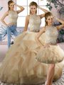 Scoop Sleeveless Tulle Sweet 16 Quinceanera Dress Beading and Ruffles Zipper