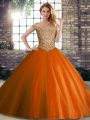 New Arrival Orange Red Off The Shoulder Lace Up Beading 15 Quinceanera Dress Brush Train Sleeveless