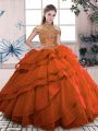 Glorious High-neck Sleeveless Lace Up Quinceanera Dress Orange Organza