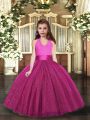 Fuchsia Halter Top Lace Up Ruching Pageant Dress for Teens Sleeveless