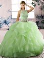 Perfect Yellow Green Sleeveless Tulle Lace Up Quinceanera Gowns for Sweet 16 and Quinceanera