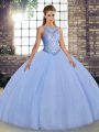 Lavender Scoop Neckline Embroidery Quinceanera Dress Sleeveless Lace Up