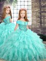 Organza Sleeveless Floor Length Pageant Gowns For Girls and Beading and Ruffles