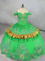 Customized Floor Length Lace Up Quinceanera Gowns Green for Sweet 16 and Quinceanera with Embroidery