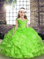 Sleeveless Floor Length Beading and Ruffles and Ruching Lace Up Little Girls Pageant Gowns with