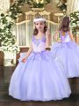 Lavender Girls Pageant Dresses Party and Wedding Party with Beading Straps Sleeveless Lace Up