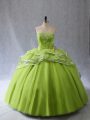 Fabulous Yellow Green Ball Gowns Organza and Tulle Sweetheart Sleeveless Appliques and Ruffles Lace Up Vestidos de Quinceanera Brush Train