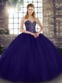 Sweet Purple Ball Gowns Sweetheart Sleeveless Tulle Floor Length Lace Up Beading Quince Ball Gowns