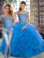 Attractive Tulle Sleeveless Quinceanera Gowns Brush Train and Beading and Ruffles