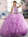 Fitting Scoop Sleeveless Lace Up Quince Ball Gowns Lilac Tulle