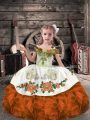 Floor Length Lace Up Child Pageant Dress Orange Red for Wedding Party with Beading and Embroidery and Ruffles