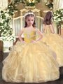 Latest Gold Straps Neckline Beading and Ruffles Little Girls Pageant Dress Sleeveless Lace Up