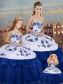 Decent Embroidery and Bowknot 15 Quinceanera Dress Royal Blue Lace Up Sleeveless Floor Length
