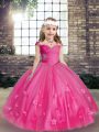 Custom Design Hot Pink Sleeveless Tulle Lace Up Little Girl Pageant Gowns for Party and Wedding Party