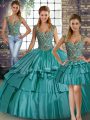 Popular Teal Three Pieces Taffeta Straps Sleeveless Beading and Ruffled Layers Floor Length Lace Up Quinceanera Dresses