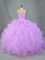 Lavender Sleeveless Organza Lace Up Ball Gown Prom Dress for Sweet 16 and Quinceanera