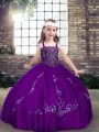 Dazzling Tulle Straps Sleeveless Lace Up Beading Little Girls Pageant Dress Wholesale in Purple