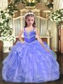 Top Selling Floor Length Lavender Little Girl Pageant Gowns Straps Sleeveless Lace Up