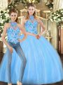 Sleeveless Lace Up Floor Length Embroidery 15th Birthday Dress