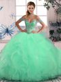 Fantastic Off The Shoulder Sleeveless Lace Up Sweet 16 Dresses Apple Green Tulle