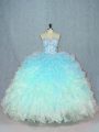 Fashion Multi-color Sleeveless Beading and Ruffles Lace Up Quince Ball Gowns
